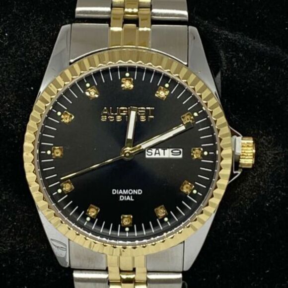 August Steiner AS8201 Men Two-Tone Stainless Steel Analog Black Dial Watch BL681 - Picture 2 of 12